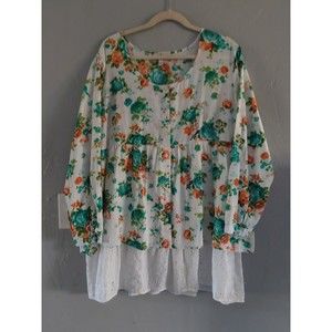 OSO Casual  Tunic 1X,floral,Cotton, 21 Inch Of Armp To Armp.